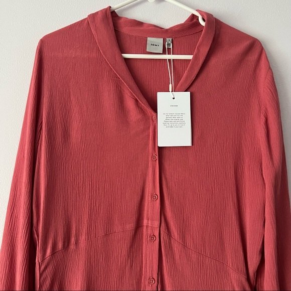 NWT ICHI Pink Button Down Flowy Shirt Dress - Picture 3 of 10